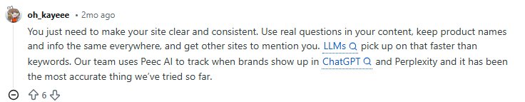 Reddit user highlighting the importance of response-driven content in AI search engine