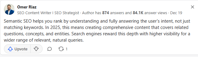 A reddit user highlighting the importance of Semantic search and content accuracy